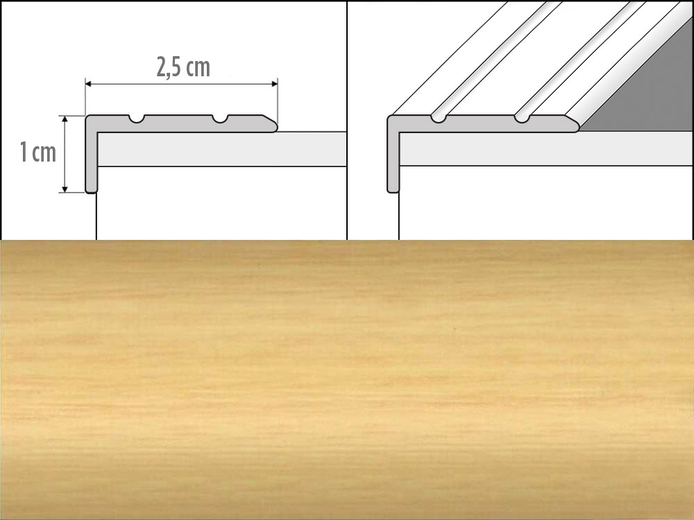 Prechodové lišty A31 šírka 2,5 x 1 cm, dĺžka 90 cm - javor