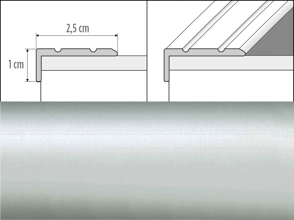 Prechodové lišty A31 šírka 2,5 x 1 cm, dĺžka 270 cm - strieborná