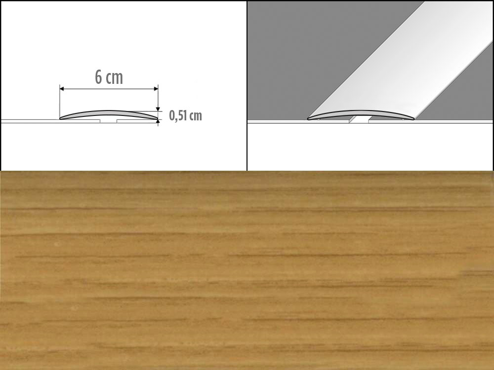 Prechodové lišty A70, šírka 6 cm x dĺžka 100 cm - dub