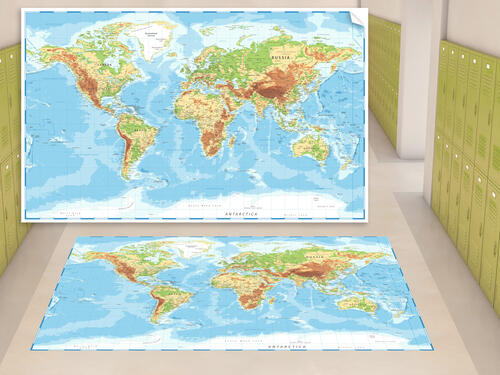 Nálepky na podlahu - Mapa sveta geografická