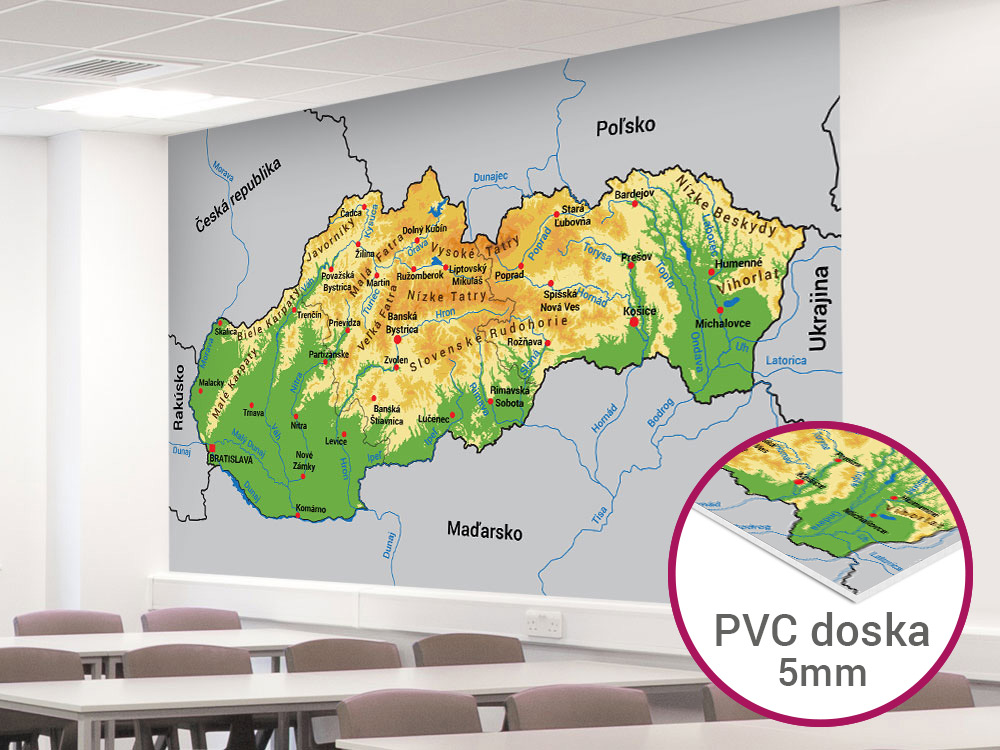 PVC doska na stenu - Mapa Slovensko - geografická